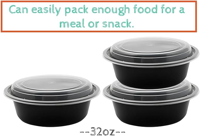 Meal Prep Containers 32oz Plastic Take-Out Container with Lids, 1 Compartment, BPA-Free, Microwave Safe, Food Storage Containers with Lids for Lunch, Salad, Bento Box (50 Pack)
