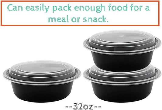 Meal Prep Containers 32oz Plastic Take-Out Container with Lids, 1 Compartment, BPA-Free, Microwave Safe, Food Storage Containers with Lids for Lunch, Salad, Bento Box (50 Pack)