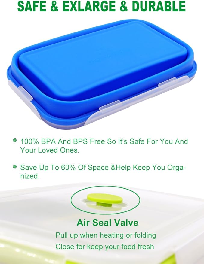 Set of 2 Extra Large Collapsible Silicone Food Storage Containers With Lids,82.8oz + 60.2oz Meal Box For Kitchen,Big Bento Lunch Boxes, Microwave,Dishwasher and Freezer Safe For Camping