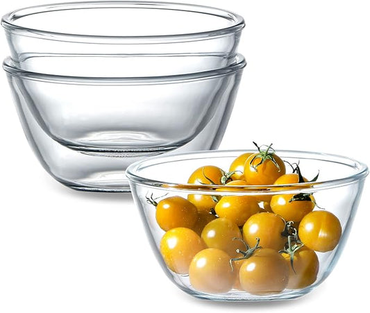 NUTRIUPS 3 Pack Glass Bowl Set - 24oz Cereal & Salad Bowls (5.4 inch)