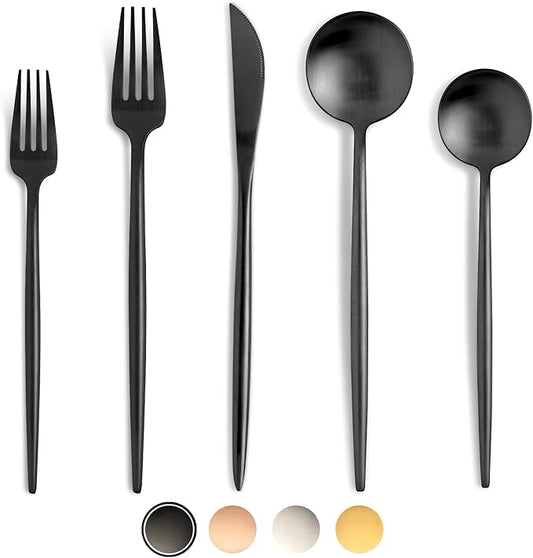 Black Silverware Set, 20 Piece Stainless Steel Flatware Set Service for 4, Matte Black Cutlery Set, Include Knives/Forks/Spoons, Dishwasher Safe