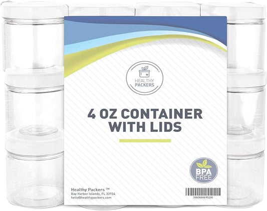 4oz Plastic Jars with Lids - Small Clear Jars with Lids - Lotion Containers with Lids | 4 oz Plastic Mason Jars with lids | Cream and Cosmetic Jars (12 pack) (White)