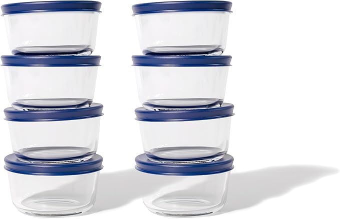 16-Piece Glass Food Storage Containers Set (8 Containers + 8 BPA-Free Lids) | 1-Cup, Leakproof | Microwave, Freezer, Oven & Dishwasher Safe | Ideal for Meal Prep & Pantry Organization