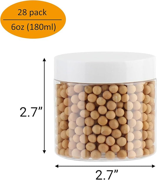 28 Pack 6 oz Plastic Slime Jars/Containers with White Lids, Plastic Jars with Lids, Storage Favor/Empty Wide-Mouth Jars for Body Butter, Cosmetics, Scrub