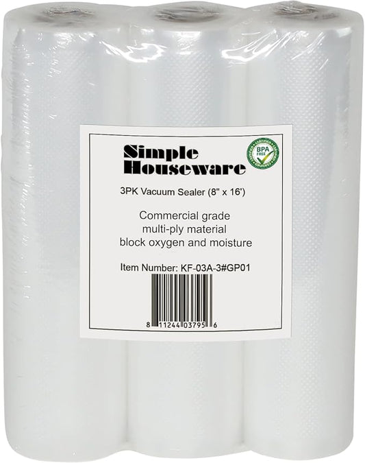 Simple Houseware Vacuum Sealer Bags 8'' x 16' Sous Vide Roll, 3-Pack