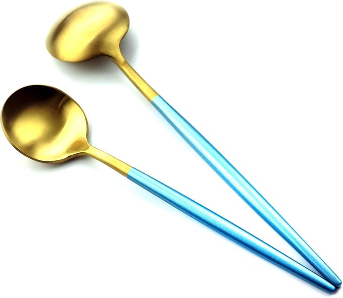 20 Pieces Matte Gold Blue Handle 18/10 Stainless Steel Silverware Set, Flatware Set Titanium Black Cutlery Set, Utensils Set for Home Restaurant Service Set for 4, Dishwasher Safe (Blue Gold)