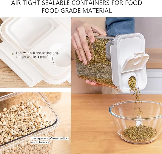 Cereal Containers Storage Airtight Food Storage Container Plastic Kitchen Organizer with Pour Spout Measuring Cup for Dry Food, Flour, Sugar, Nuts, Rice dispenser,2 Pack-1.8L