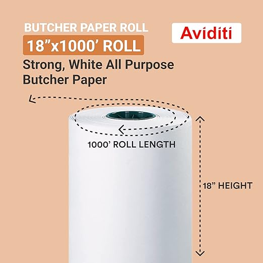Aviditi Butcher Paper Roll 18 Inches x 1,000 Feet, White, 1 Roll, Food Grade Wrapping Paper, Made in The USA