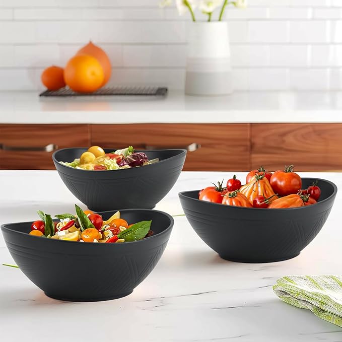 65 OZ Large Bowls Set Wheat Straw Bowls Set 4 PCS, Unbreakable Salad Bowls Reusable Mixing Bowls Set Microwave & Dishwasher Safe Kitchen Bowls for Salad, Cereal, Soup and Oatmeal (Black)
