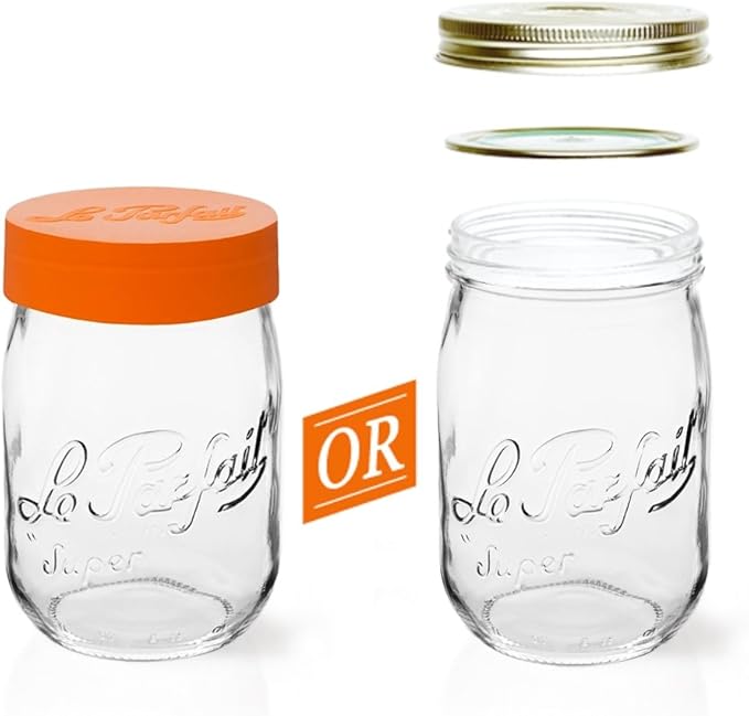 Le Parfait Screw Top Jars - Wide Mouth French Glass Preserving Jars - Zero Waste Packaging (4, 1000ml - 32oz - 1L Gold Lid)