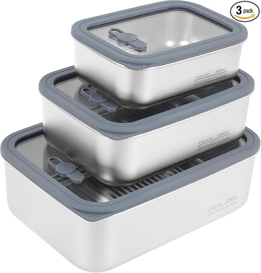 Stainless Steel Food Storage Containers-3Pcs Leakproof, Airtight Stainless-Steel Bowls with Lids, Freezer/Dishwasher/Microwave Safe Containers, Durable & Stackable Stainless Steel Containers with Lids