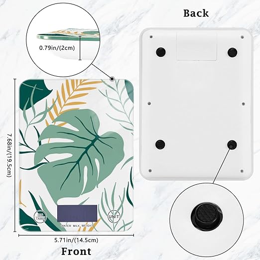 Food Scale Kitchen Digital Scale Food Ounces and Grams Dieting Baking Cooking Waterproof Glass Panels LCD Display,4 Units Scale Tare Function Palm Leaves