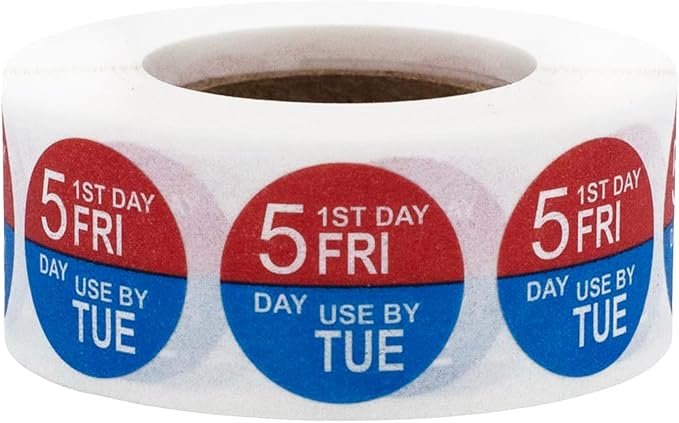 Dissolvable Friday Through Tuesday 5 Day Food Rotation Labels Use by 3/4 Inch 500 Adhesive Stickers
