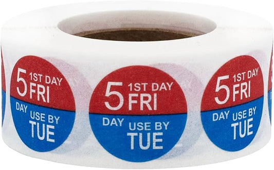 Dissolvable Friday Through Tuesday 5 Day Food Rotation Labels Use by 3/4 Inch 500 Adhesive Stickers