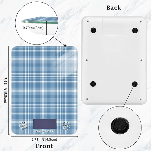 Food Scale Kitchen Digital Scale Food Ounces and Grams Dieting Baking Cooking Waterproof Glass Panels LCD Display,4 Units Scale Tare Function Plaid