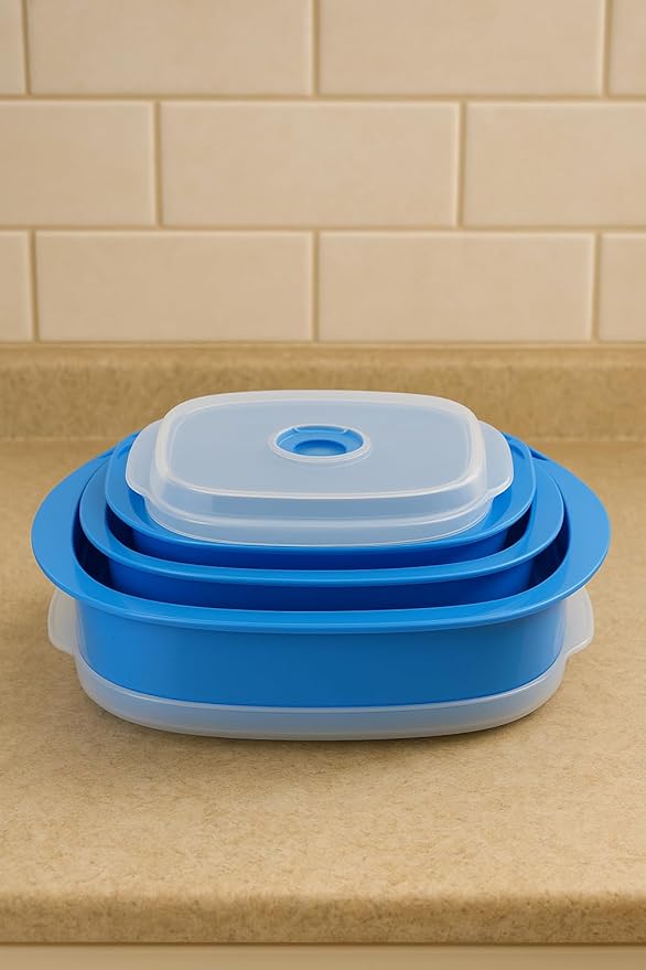 Reston Lloyd Nesting Microwave Containers, Set of 3, Adjustable Steam Vents, Airtight, Meal Prep, Durable BPA-Free Plastic- Freezer & Dishwasher Safe, Cookware & Food Storage, Anyday Cookware, Azure
