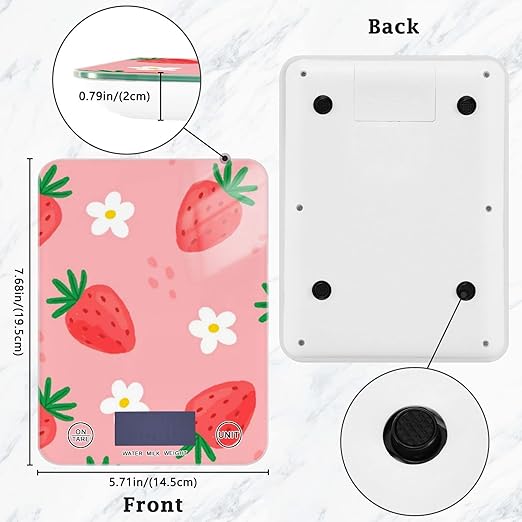 Food Scale Kitchen Digital Scale Food Ounces and Grams Dieting Baking Cooking Waterproof Glass Panels LCD Display,4 Units Scale Tare Function Strawberry
