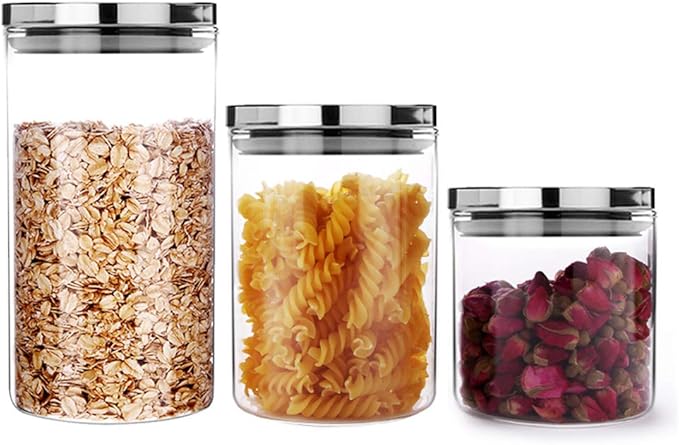 SIXAQUAE Glass Food Storage Containers Jar Stainless Steel Lids Airtight Canister Organization Sets Stackable…
