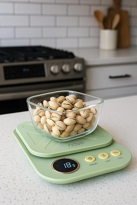 NAVE Digital Kitchen Scale – 5kg/11lb Capacity, USB Rechargeable, High Precision 0.2g, LCD Display, Tare Function, Gram/Ounce/Milliliter Units, Auto-Off – for Cooking & Baking