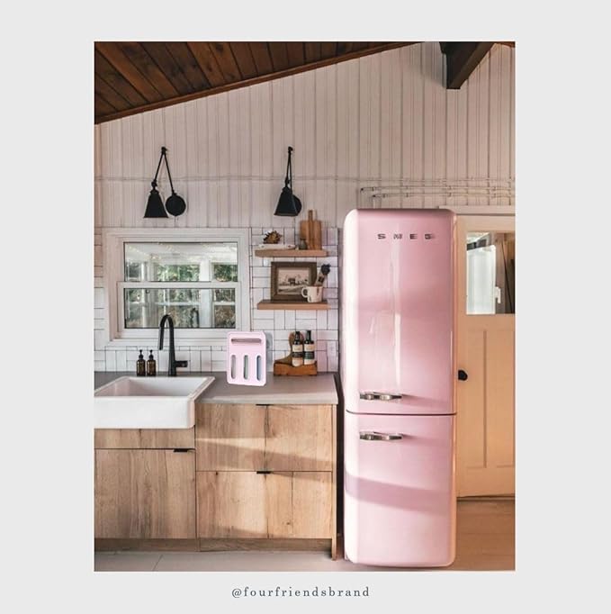 Storage Freezer Bag Organizer, Drawer or Wall Mount Kitchen Storage organizer, 4-Slots, Fits all the most common food bag sizes Gallon, Sandwich, Snack, Quart (Pink)