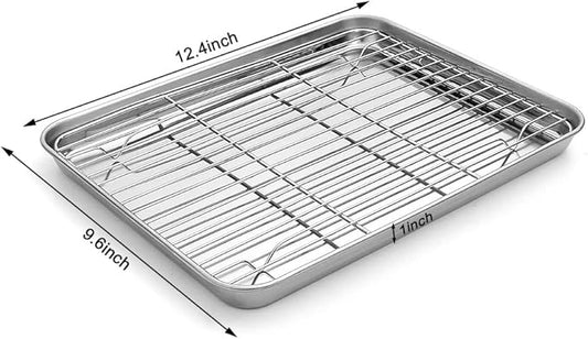 6 Pcs Stainless Steel Baking Sheet Tray Cooling Rack with Silicone Baking Mat Set, and 6 Pcs Glass Measuring Cups with Lids Set, for baking, Kitchen