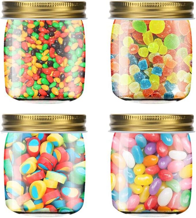 Novelinks 8 Ounce Clear Plastic Jars with Gold Lids - Refillable Round Containers, Storage Containers for Kitchen & Household - BPA Free (16 Pack)