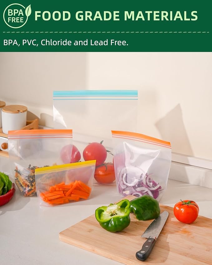 Lerine 22 Pack Reusable Sandwich Bags - Dishwasher & Microwave Safe, Stand Up, Silicone & BPA Free, Leakproof Quart Bags for Cereal, Lunch, Veggies & Fruits