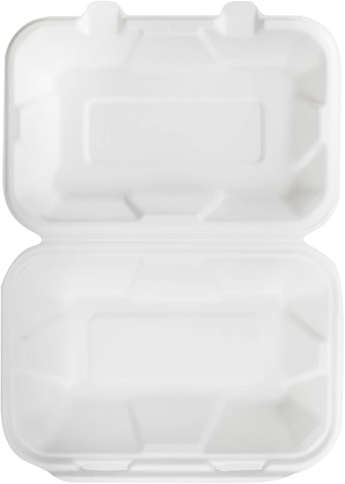 KARAT EARTH Clamshell Take Out Food Containers [9"x6", 200 ct ] Compostable To Go Containers, Natural Biodegradable Bagasse | White