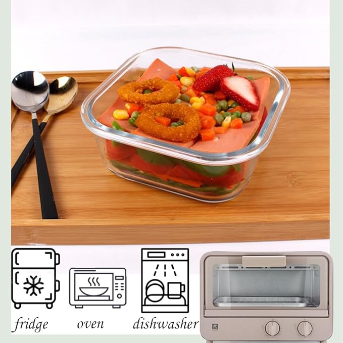 4PC Square Glass Containers With Lids, Glass Meal Prep Containers Set, 2 Cup Clear Square Small Food Containers For Soup Snack fruit, Microwave, Dishwasher, Freezer Safe - (4 color)