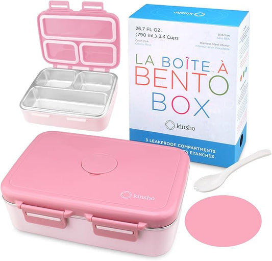 Stainless Steel Bento Box Lunch Container for Kids Adults with Removable Tray, Leakproof Silicone Seals, BPA Free 26 oz/790 mL (Pink)