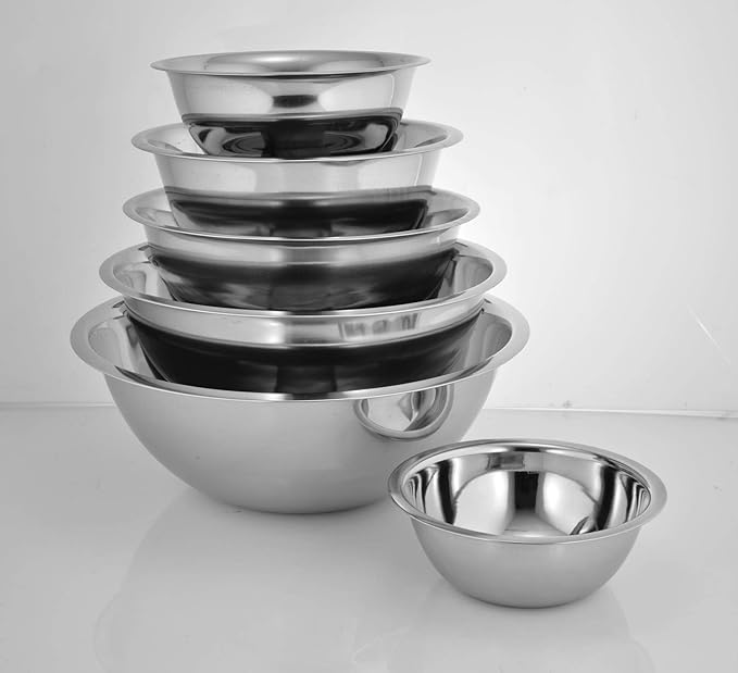 AVADOR Premium Stainless Steel Mixing Bowls, Set of 6 Brushed Stainless Steel Mixing Bowl Set, Easy To Clean, Space Saving, Great for Cooking, Baking, Prepping (6 pc Mixing Bowl)