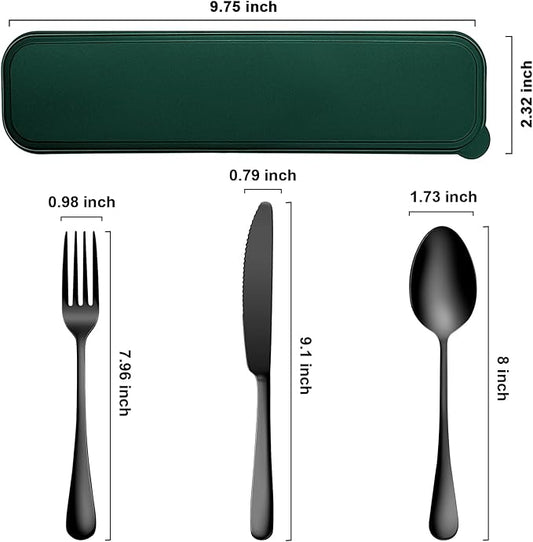 Portable Cutlery Set With Case - 18/8 Stainless Steel Spoon and Fork for Lunch Box, 3 PCs Silverware Ideal for Travel, Camping, Office
