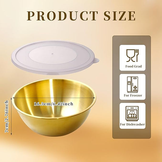 14 Pack 6.69 inches Gold Mixing Bowls with 16 Pcs Airtight Lids Stackable Stainless Steel Soup Bowls Versatile Mixing Bowls Metal Fruit Salad Bowls Round Serving Bowl for Kitchen Cooking Supplies