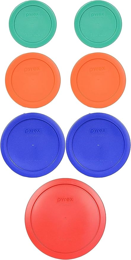 Pyrex Food Storage Plastic Replacement Lid Set (Red, Cobalt Blue, Orange, Green)