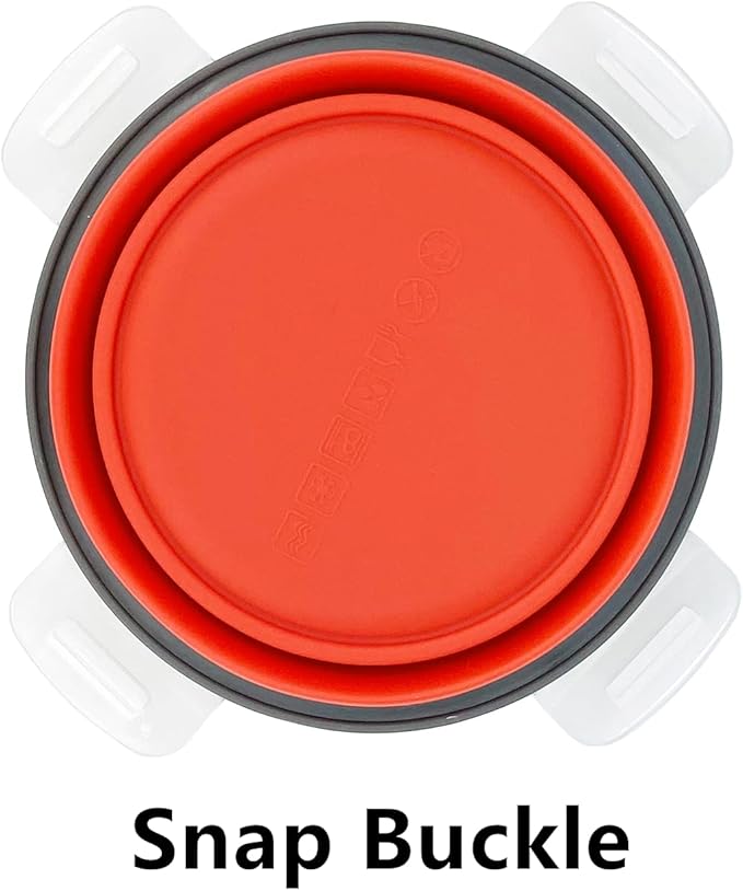 CCyanzi 3piece Round Collapsible Bowl with Lids, Silicone Food Storage Containers, Microwave & Freezer Safe, Space Saving for Kitchen Cabinet and Camping Backpack,(Red Gray)