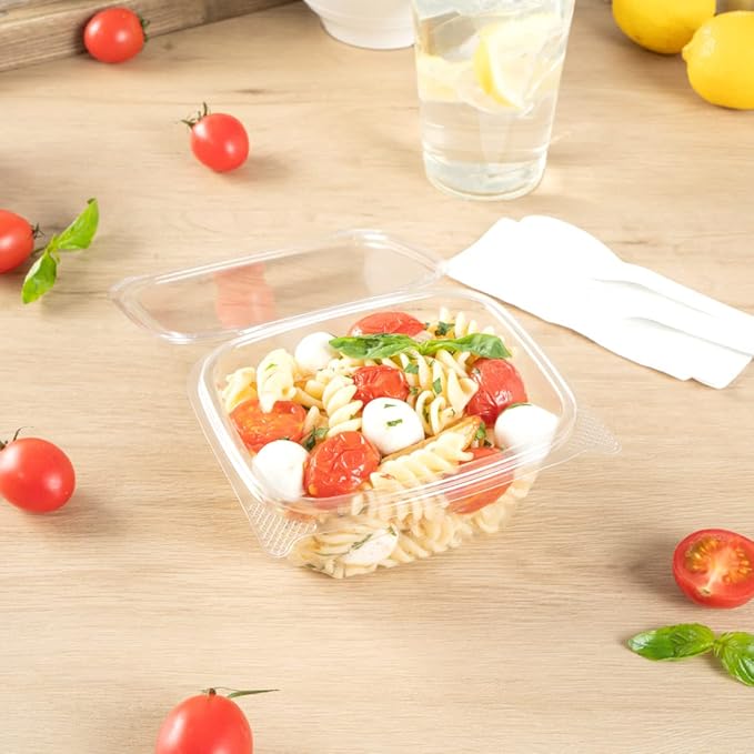Restaurantware Thermo Tek 16 Ounce Deli Food Containers 100 Anti-Fog Hinged Lid Containers - Freezable Rectangle Clear Plastic To Go Food Containers Disposable