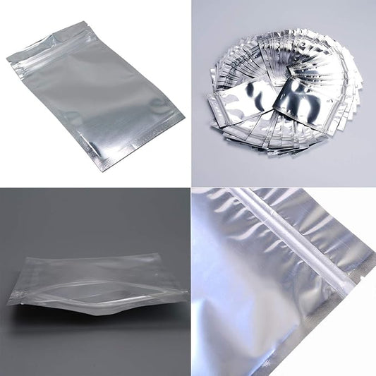 100 Pack Mylar Bags - 4.7x7.9 Inch Packing Pouch Bags Resealable Clear Zip Lock Food Storage Bags, Food Safe Plastic Aluminum Material - Silver