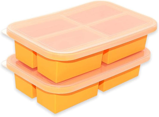 Bangp 1-Cup Silicone Freezer Trays with Lid,2 Pack,Easy-Release Silicone Freezing Tray for Soup Ice Cubes,Soup Freezer Molds,Freeze & Store Broth,Sauce,Leftovers - Makes 8 Perfect 1 Cup Portions