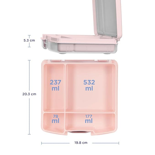 Ubbi Bento Lunch Box for Kids with 4 Compartments, BPA-Free, Leakproof, Dishwasher Safe, Food-Safe Material, Portion-Controlled Lunch Container, Kids Summer Camp, Blush Pink
