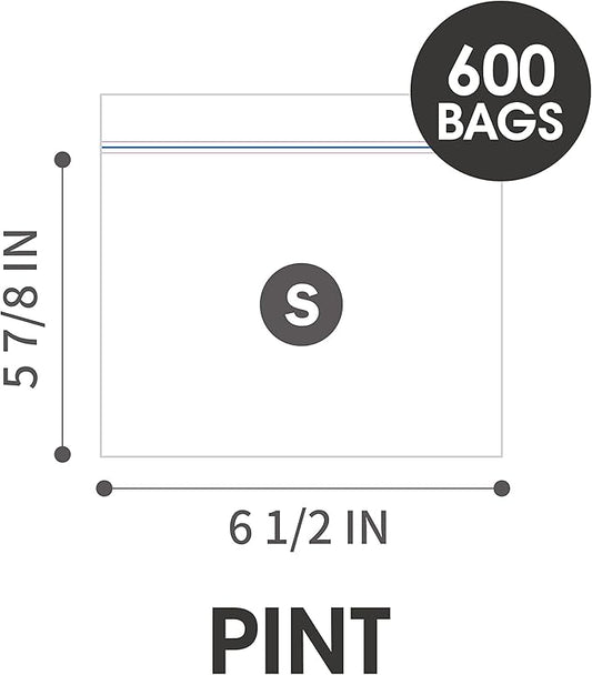 24/7 Bags- Sandwich Zip Storage Bags, 600 Count, Single Zipper Seal, Easy Grip Open Tabs, Write-On Space, BPA-Free & Heavy Duty, Microwave Safe, Non-StandUp