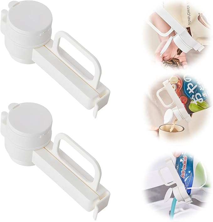Bag Clips with Pour Spout, Spouts Reusable Plastic Cap Sealer Clips for All Food Storage (2 PCS)