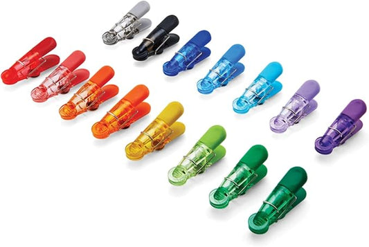 Farberware Classic Set of 15 Multipurpose Clips Food Saving Chip Bag Sealers with Magnetic Backs, 16 Pack, Assorted Translucent Colors