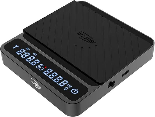 IKAPE Digital Coffee Scale, Premium Aluminium Espresso Scales with Timer, 2kg/0.1g High Precision Rechargeable Drip Espresso Scale with Tare Function, LED Display(Black)