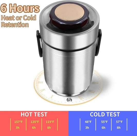 67oz Thermos for Hot Food,3-Layer Sealed Stackable Food Thermos,with Lunch Bag Soup Thermos Wide Mouth,It Is Suitable for Daily Office Meals, and Outdoor Meals (Silver)