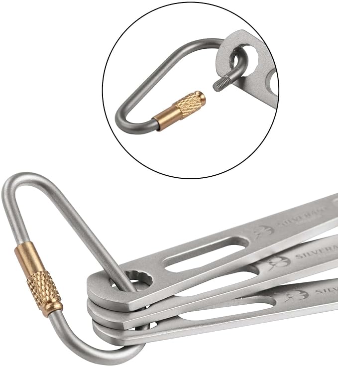 Titanium 3 Piece Cutlery Set, Extra Strong Ultra-Lightweight Durable Knife Fork & Spoon Tableware for Outdoor Camping & Hiking, Comes with Drawstring Bag & Titanium Carabiner