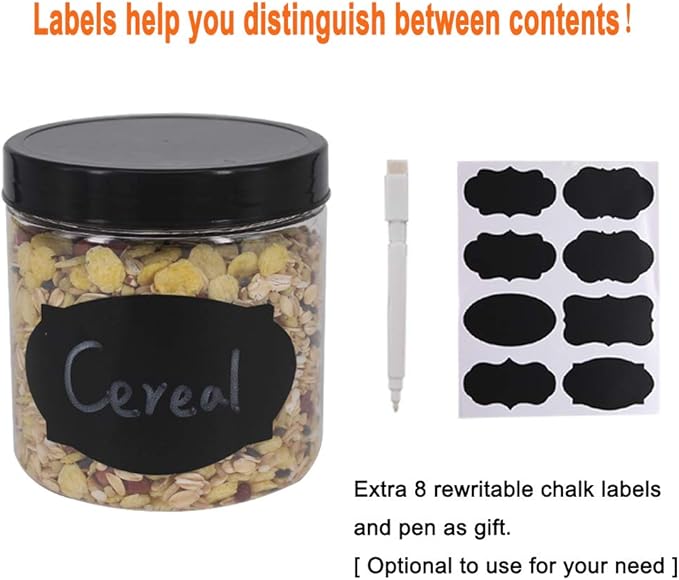 12 Pack 16 oz Plastic Jars with Lids, Extra Labels, 1 Pen, Clear PET Seal Jar for Food Storage,Wide Opening Storage jar For Dry Food, Peanut, Powder, Kitchen & Craft Storage