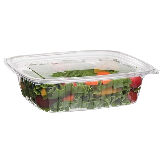 ECO PRODUCTS Compostable 24oz Clear Rectangular Deli Containers With Lids, Pack of 50, Meal Prep, Made from PLA Plastic, A Renewable Material Made from Plants, One Lid Works With All
