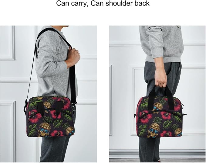 Hawaiian Pineapple Skull Insulated Lunch Bag Reusable Lunch Tote Bag Cooler Bag for Women Men Adult Lunch Box with Adjustable Shoulder Strap Leakproof Lunch Bag for Work School Picnic Camping
