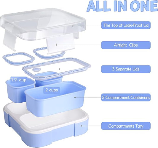 Genteen Bento Box for Kids, Kids Lunch Box with 3 Removable Compartments, Toddler Baby Lunch Box for Daycare, School, Leak-proof Lunch Snack Portion Container, Ideal Portion Size for Ages 3 to 7- Blue