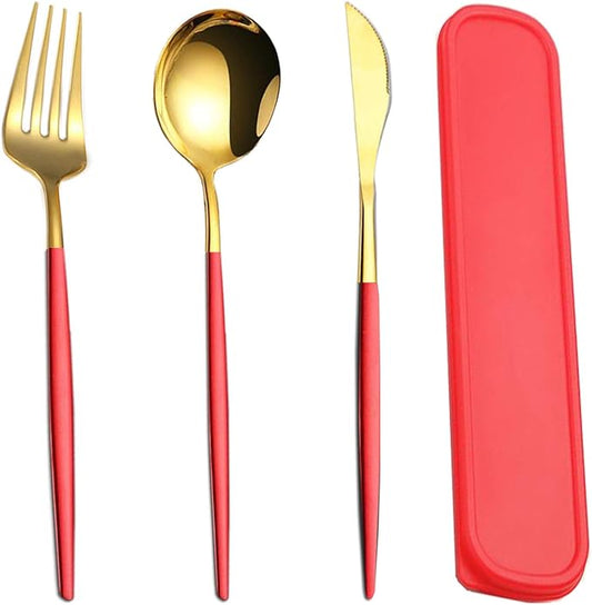 Reusable Utensils Set With Case, Reusable Travel Flatware，Travel Silverware Set With Case ，Reusable Travel Flatware For Home Office School Camping
